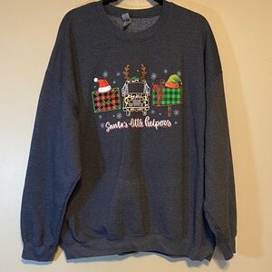 Gildan Dark Gray Crewneck Sweater - Santa's Little Helpers Design
